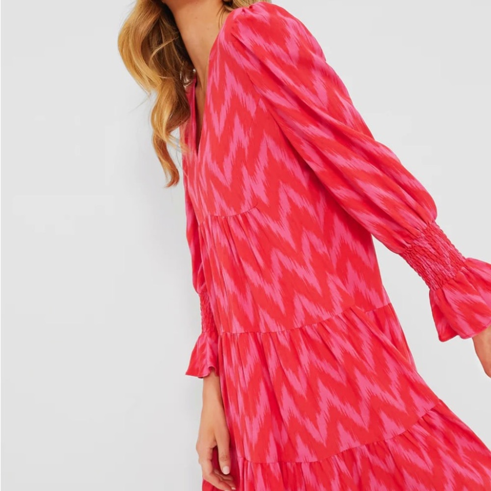 Pomander Place Tuckernuck Hot Pink Zigzag Ikat Kenzo Long Sleeve Dress - Picture 4 of 5